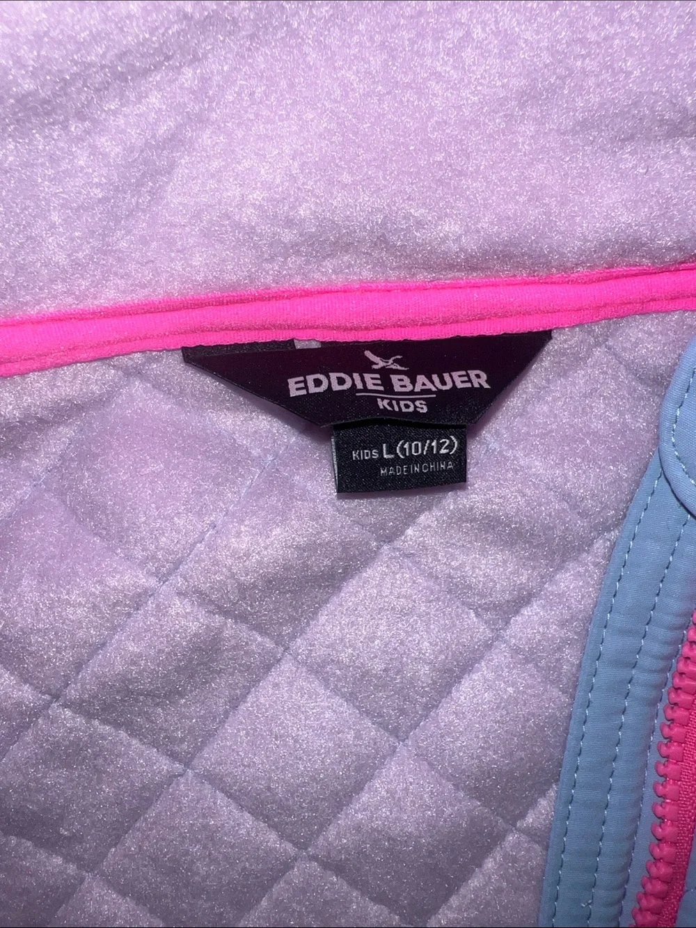 Eddie Bauer Lavender, Light Blue & Pink Quilted Fleece Jacket